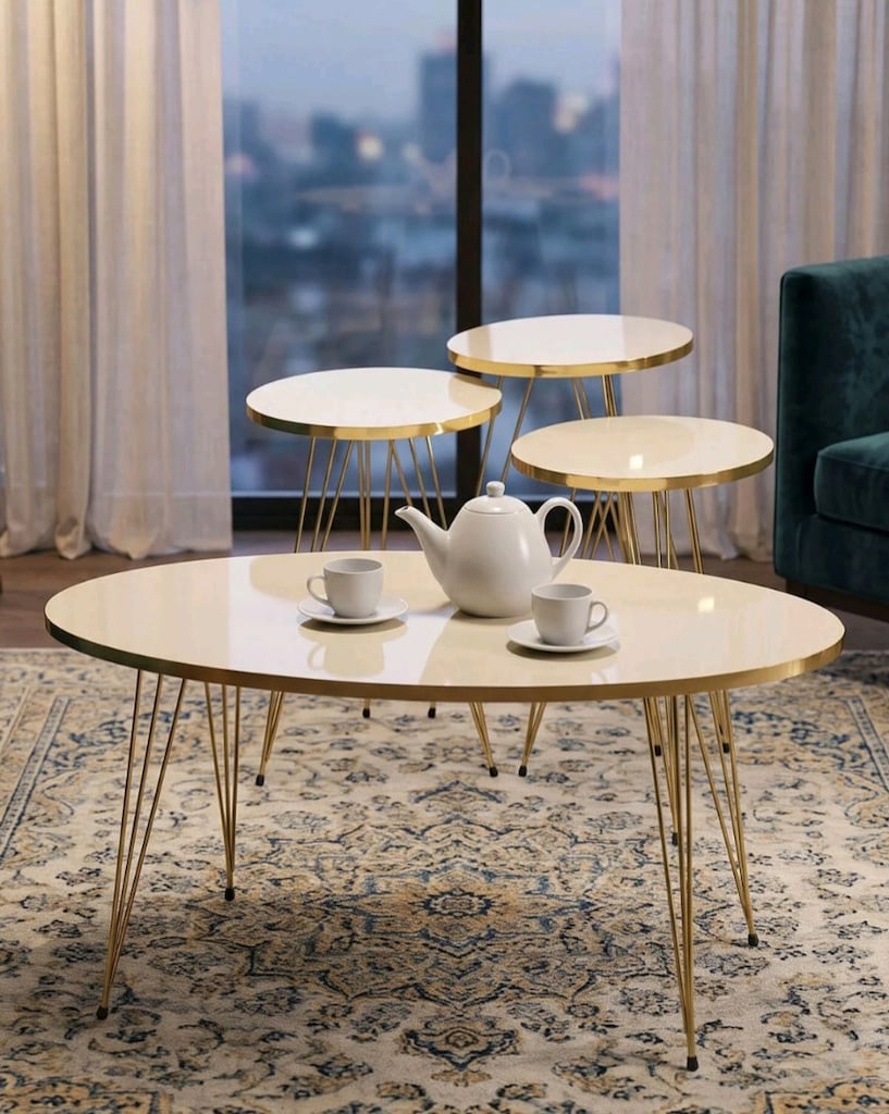 Gold Krem Model 3 lü Zigon Sehpa ve Orta Sehpa - 2