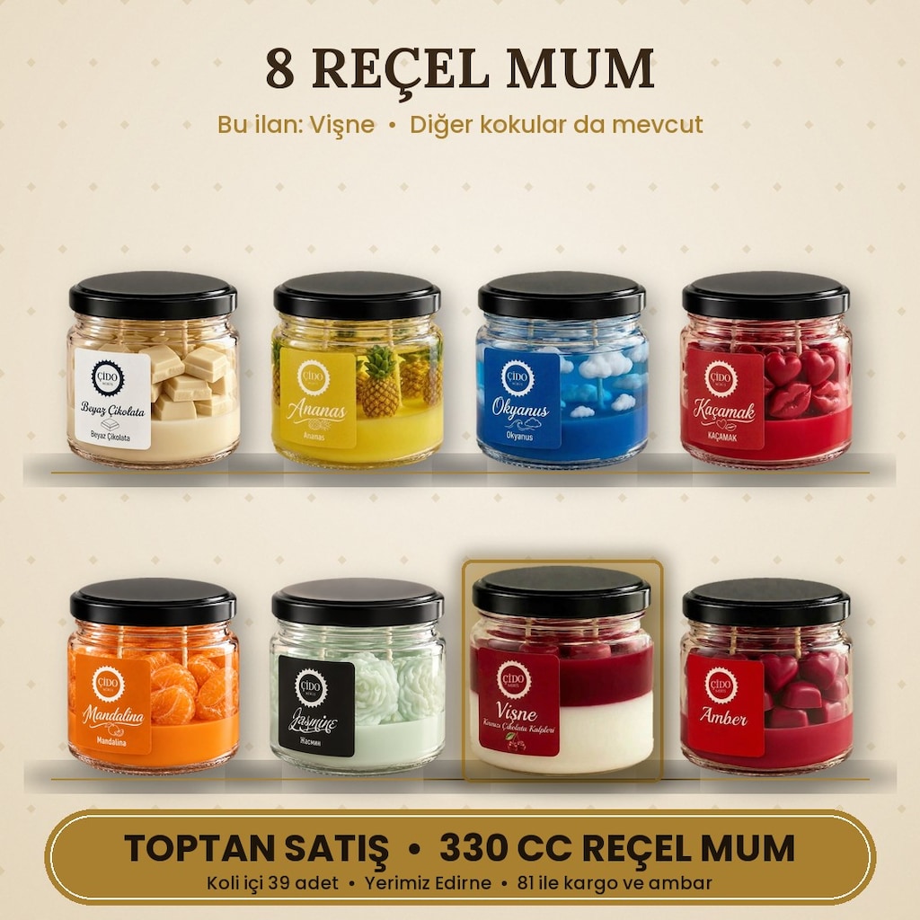 ÇİDO MİRİS DEKORATİF REÇEL MUM VİŞNE TOPTAN - 3