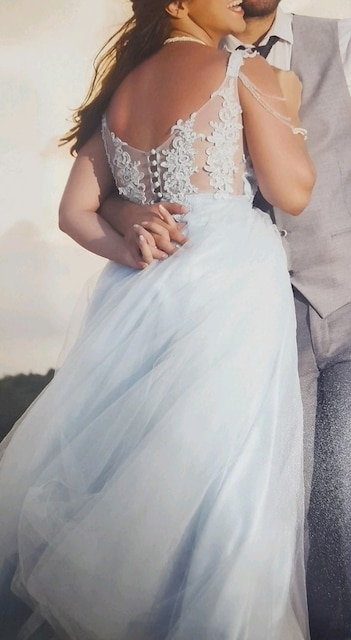 Prenses Model Tüllü Bebek Mavisi Nişanlık / Abiye