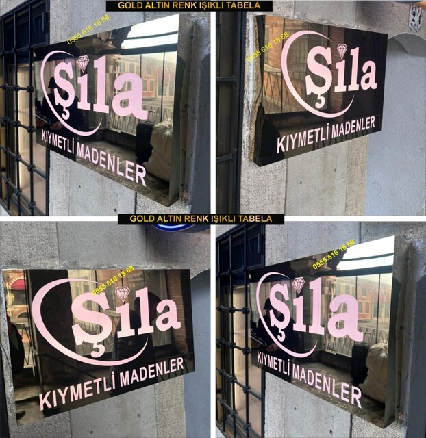 Gold altın led ışıklı tabela şık kaliteli firma mağaza tabelası imalt
