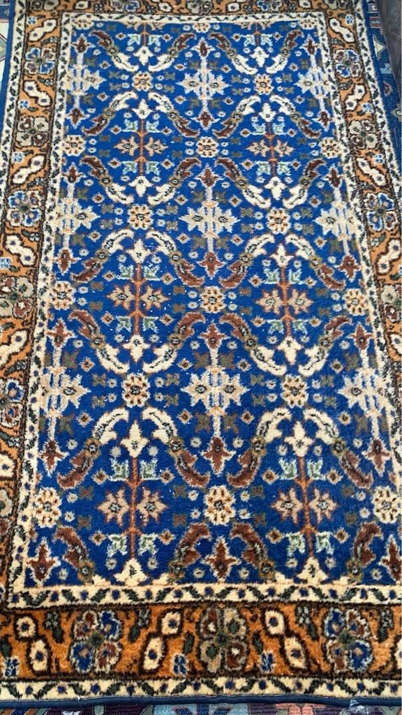 116X210 cm Yöresel Mavi Desenli El Dokuma Halı- Temiz Kullanılmış