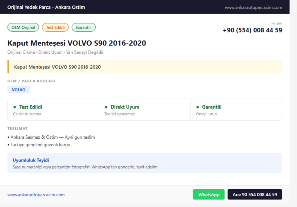 Kaput Menteşesi VOLVO S90 2016-2020 - 2