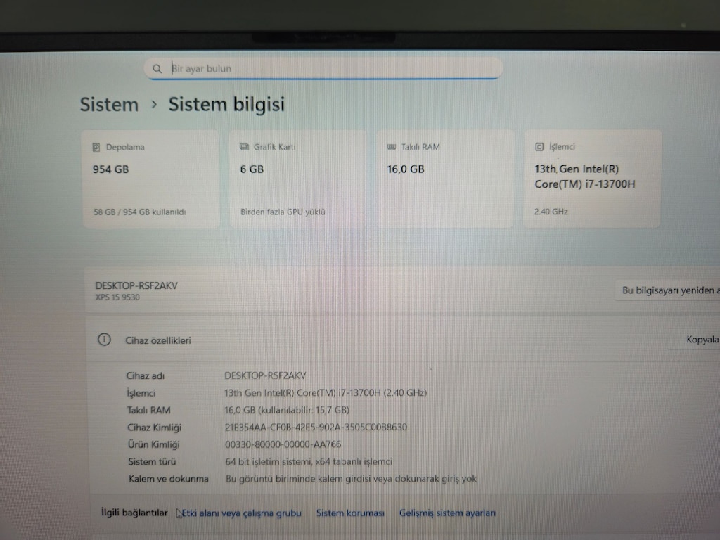 DELL XPS 15 9530+ İ7 13.NESİL + RTX 4050 EKRAN KARTLI - 8