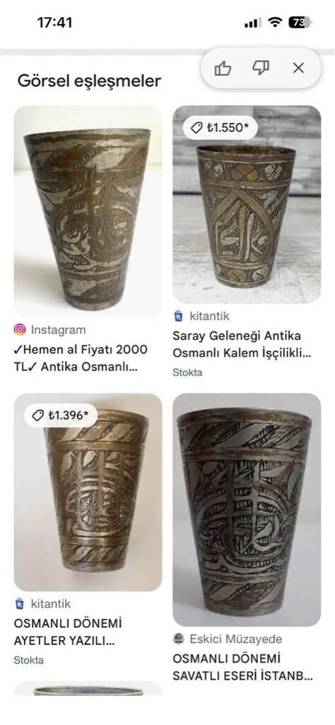 Osmanlı dönemine ait el işçiliği pirinç bardak - 2