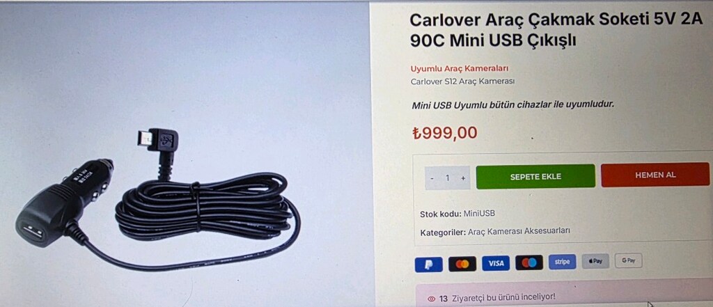 Araç çakmaklık ve usb şarj kamera kablosu. Sıfır. - 3