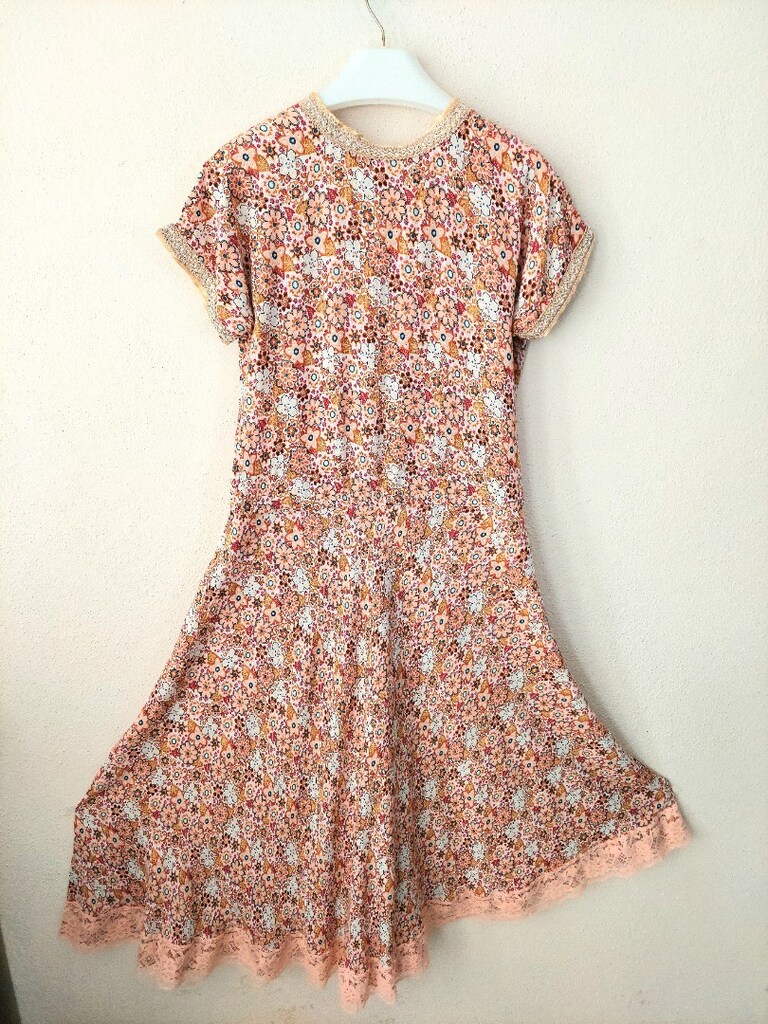 Çiçek desen dantel işleme yazlık elbise - 2