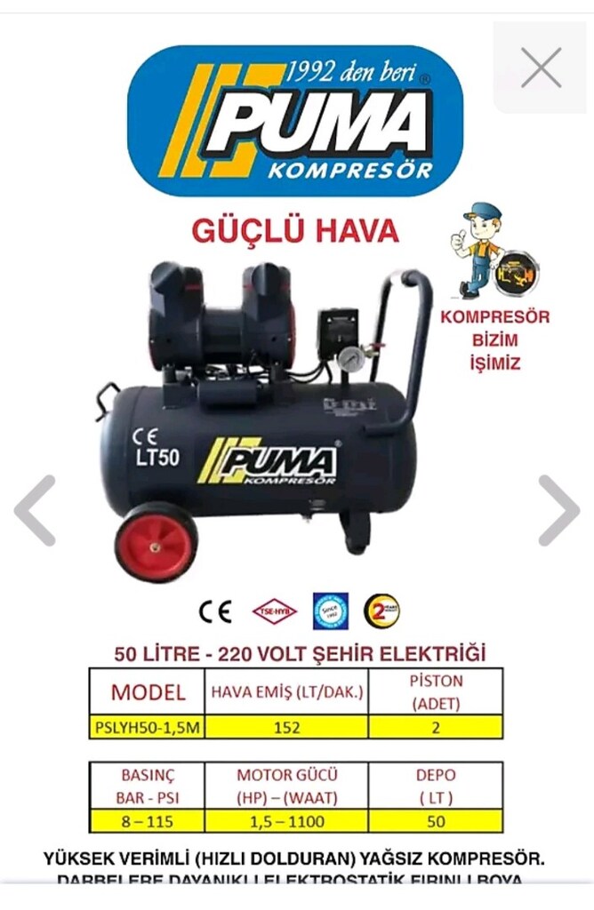 50 litre puma sessiz kompresör - 3