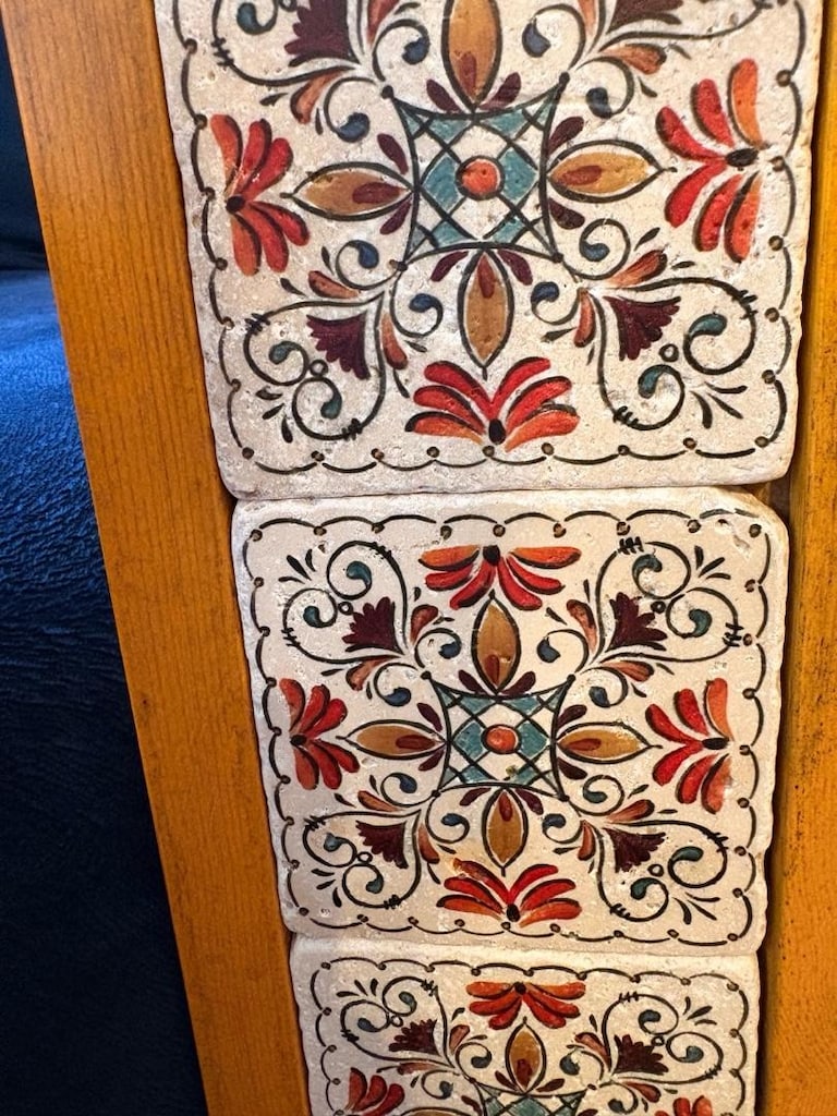 Yellow Vintage Ahşap Çerçeveli Traverten Taşlı Ayna - 3