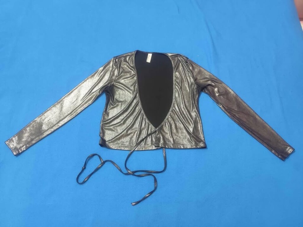 Nadir American Apparel Gümüş Parlak Uzun Kollu Crop Hırka - 4