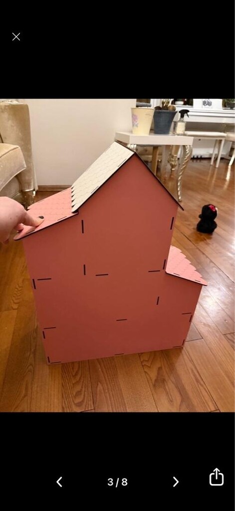 pembe beyaz ahşap oyuncak ev - 3