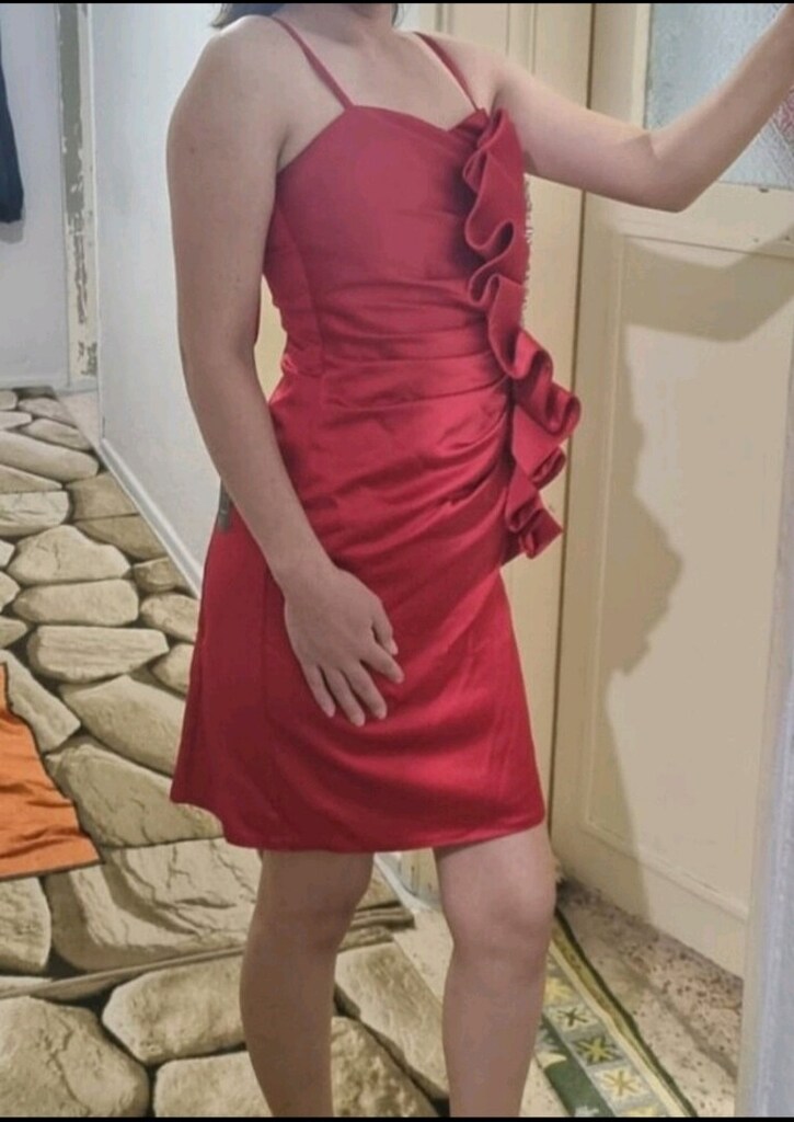 Kırmızı Askılı ve Taşlı Abiye - 3