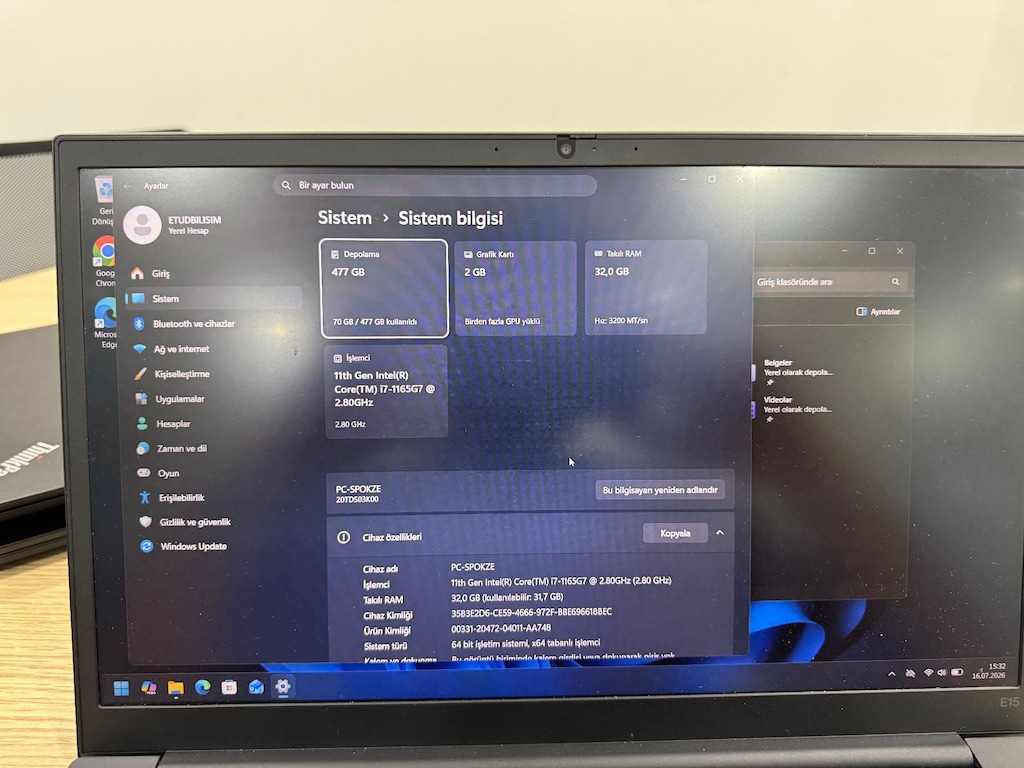 ADETLİ Lenovo ThinkPad E15 Gen 2 i7 11.Nesil 32GB RAM 512GB SSD - 3