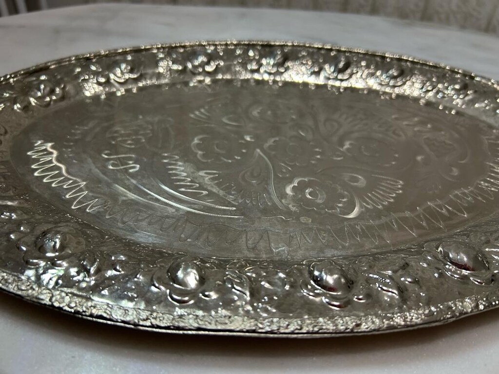 Vintage Oval Gümüş Kaplama Tepsi - 3