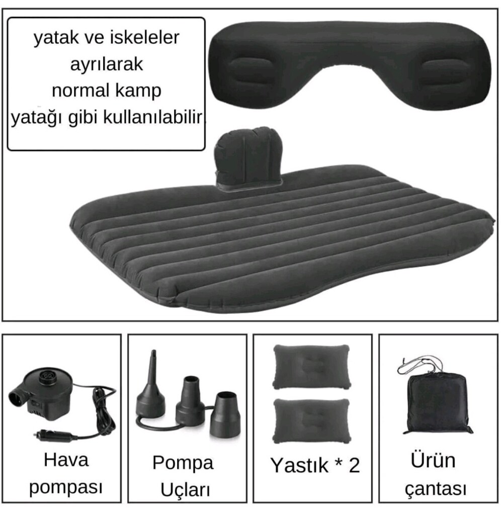 Araç içi Arka Koltuk Şişme Yatağı Yastıklı Pompalı - 2