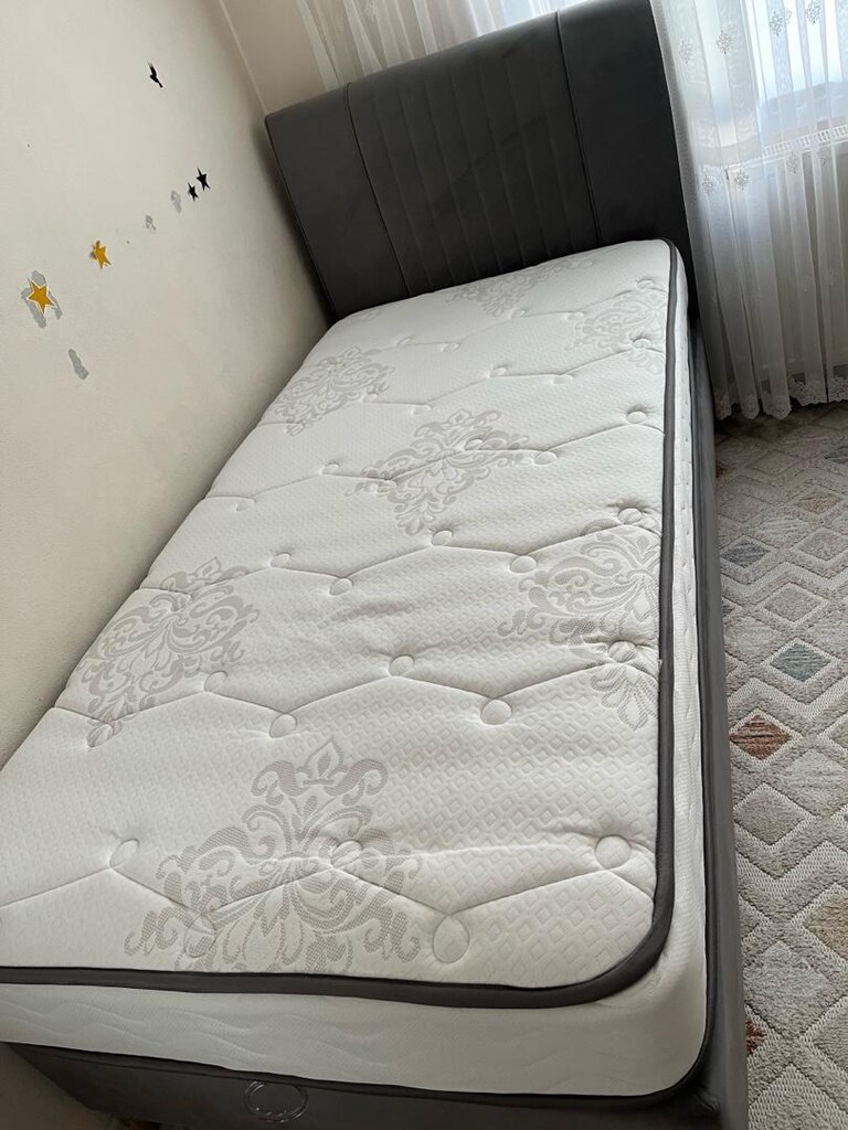 Bellona 2 adet yatak baza başlık gri renk gold metal ayak - 7