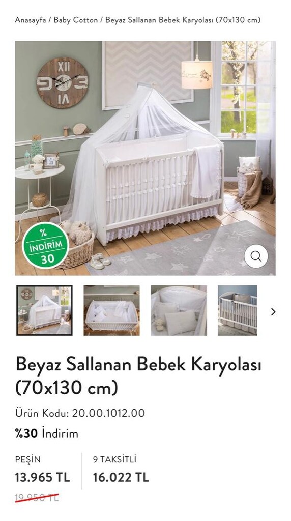 çilek mobilya sallanan bebek karyolası (70x130cm)