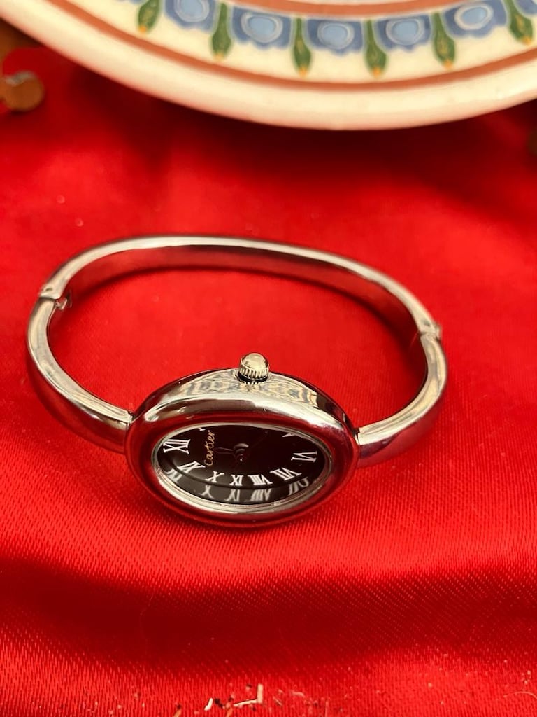 Cartier Oval siyah kadran Gümüş renk kelepçe kordon kadın Saat - 3