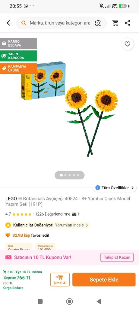 LEGO Botanicals Ayçiçeği (40524) + LEGO Uyumlu Dekoratif Vazo - 7