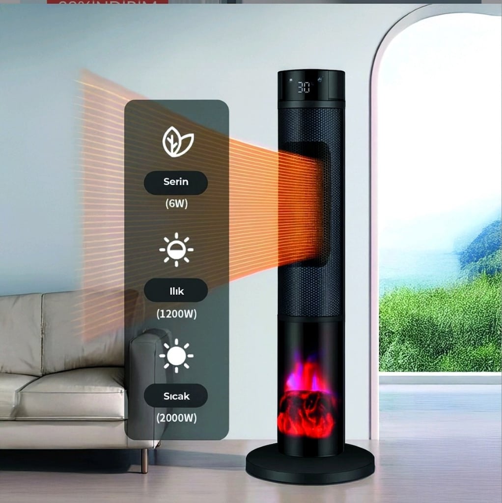 2yıl Garantili Şömineli Efektli Kule Tipi Dikey Isıtıcı 2000w - 2