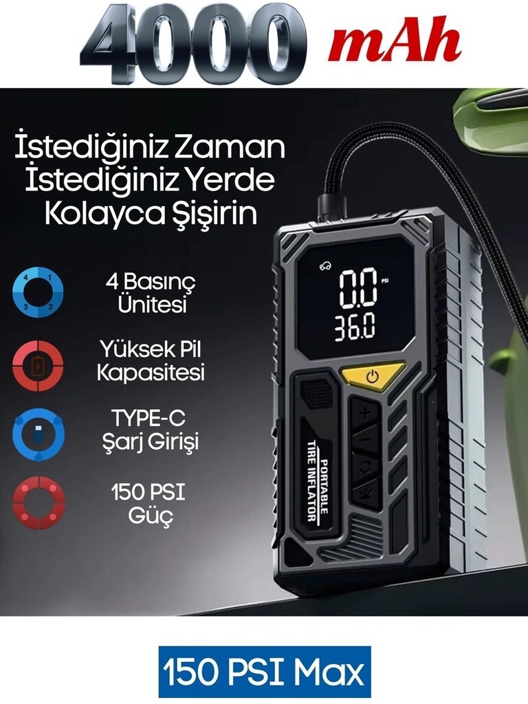 POWERBANK ÖZELLİKLİ ŞARJLI LASTİK ŞİŞİRME POMPA (SIFIR ÜRÜN) - 3