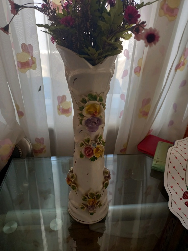 Antika porselen kabartma çicek desenli Vazo 50 cm boy - 4