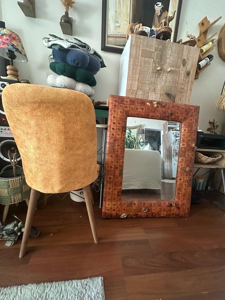 80*100cm Büyük Boy Deri Kaplama Dekoratif Ayna - Rustik / Bohem - 2