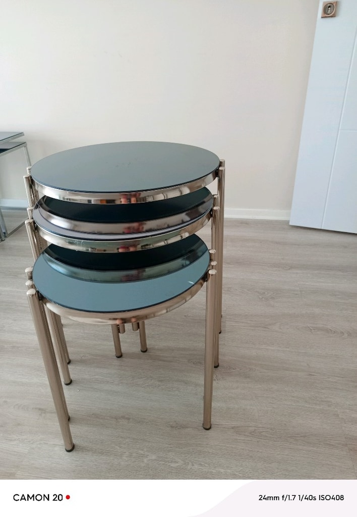 3 'lü zigon sehpa gümüş kaplama füme aynalı - 2