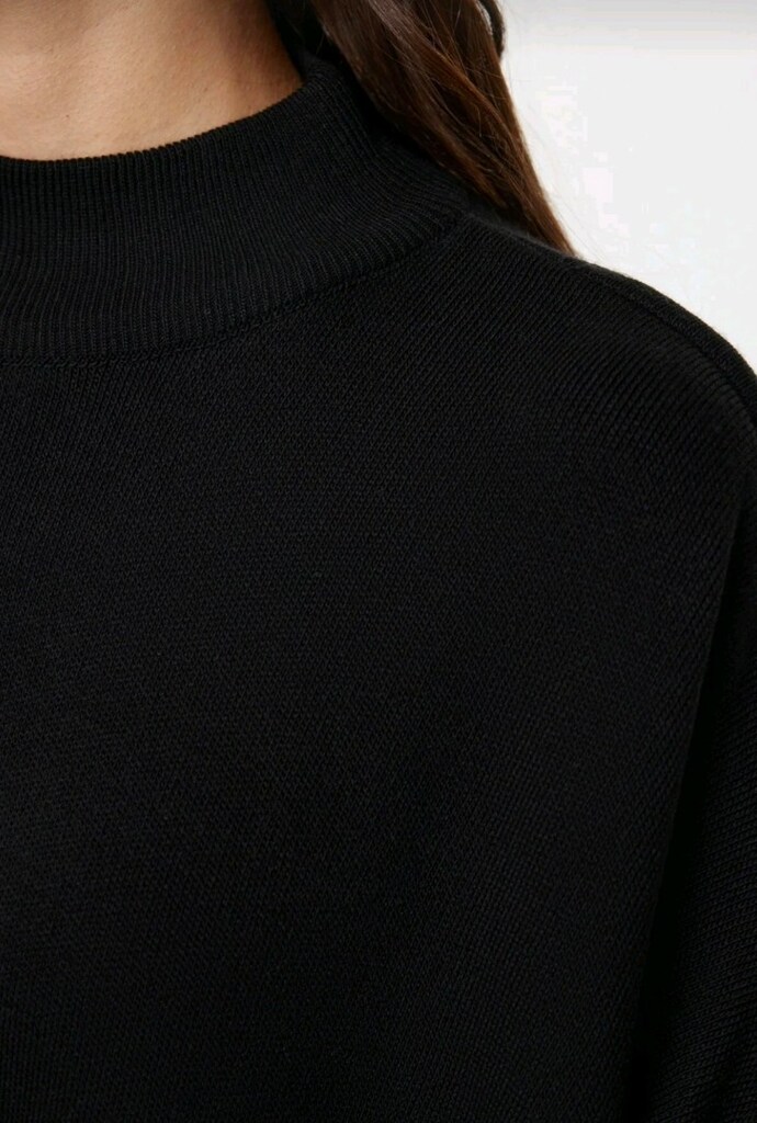 Kadın Siyah Oversize Yırtmaçlı Panço Yüksek Yakalı Salaş Kazak - 9