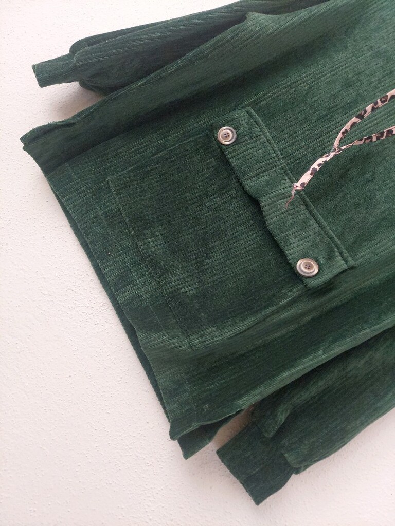 Zümrüt Yeşili Fitilli Kadife sweatshirt -bluz - 3