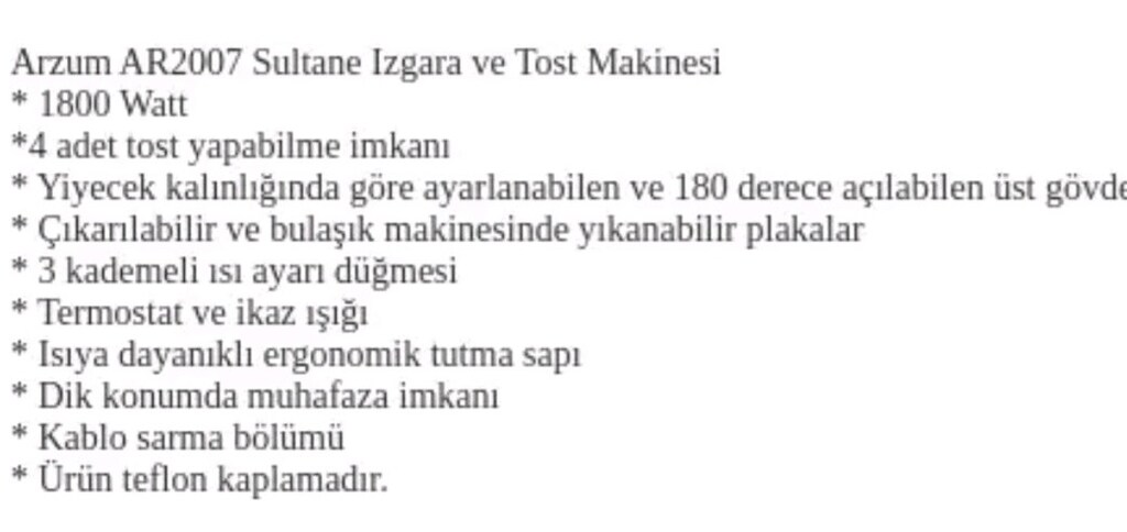 AR2007 Sultane 1800W 4 Dilim Kapasiteli Izgara ve Tost Makinesi - 6