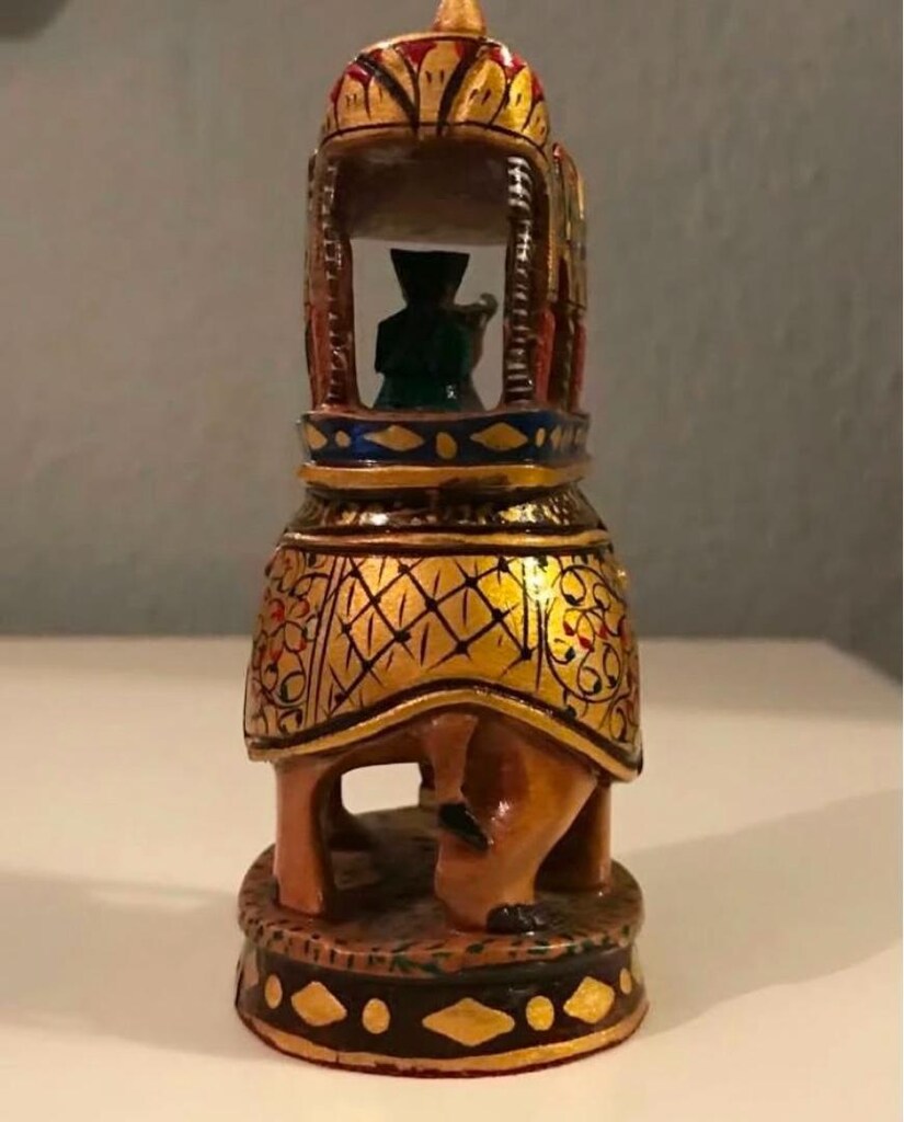 Vintage Ahşap El Oyması El Boyama Fil Kraliyet Arabası Biblo - 2