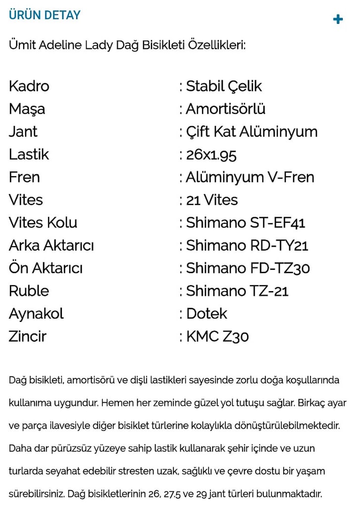 Ümit Adeline Dağ bisikleti 26 jant 21 Vites - 5
