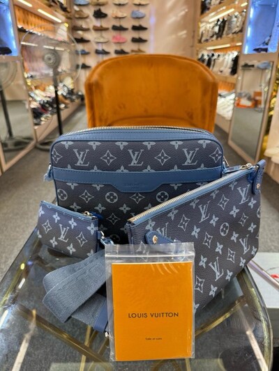 Sıfır LV Monogram Mavi Askılı Çanta Seti