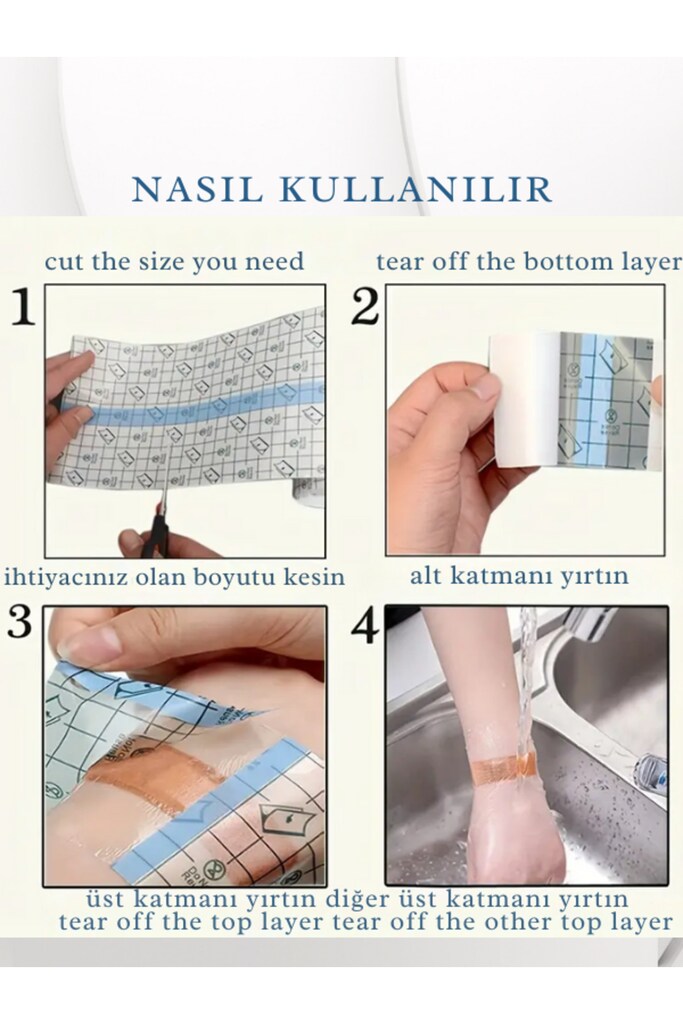 10cmX500cm Tıbbi Su Geçirmez Şeffaf Bandaj Duş Bandı Yara Bandı Dövme - 6