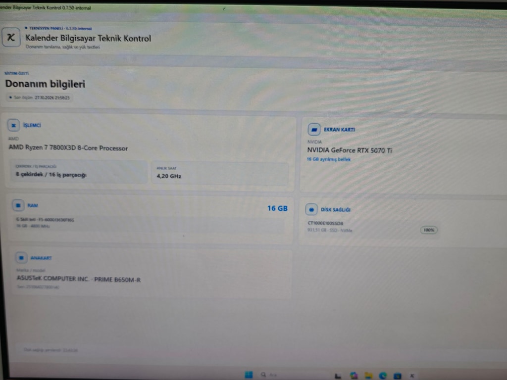 Ryzen 7 7800X3D RTX 5070 Ti 16 GB 16 GB DDR5 RAM 1 TB SSD - 5