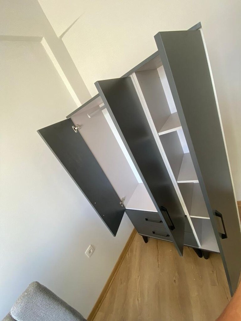 Sıfır üründür üç kapılı antrasit gardolap elbise dolabı - 2