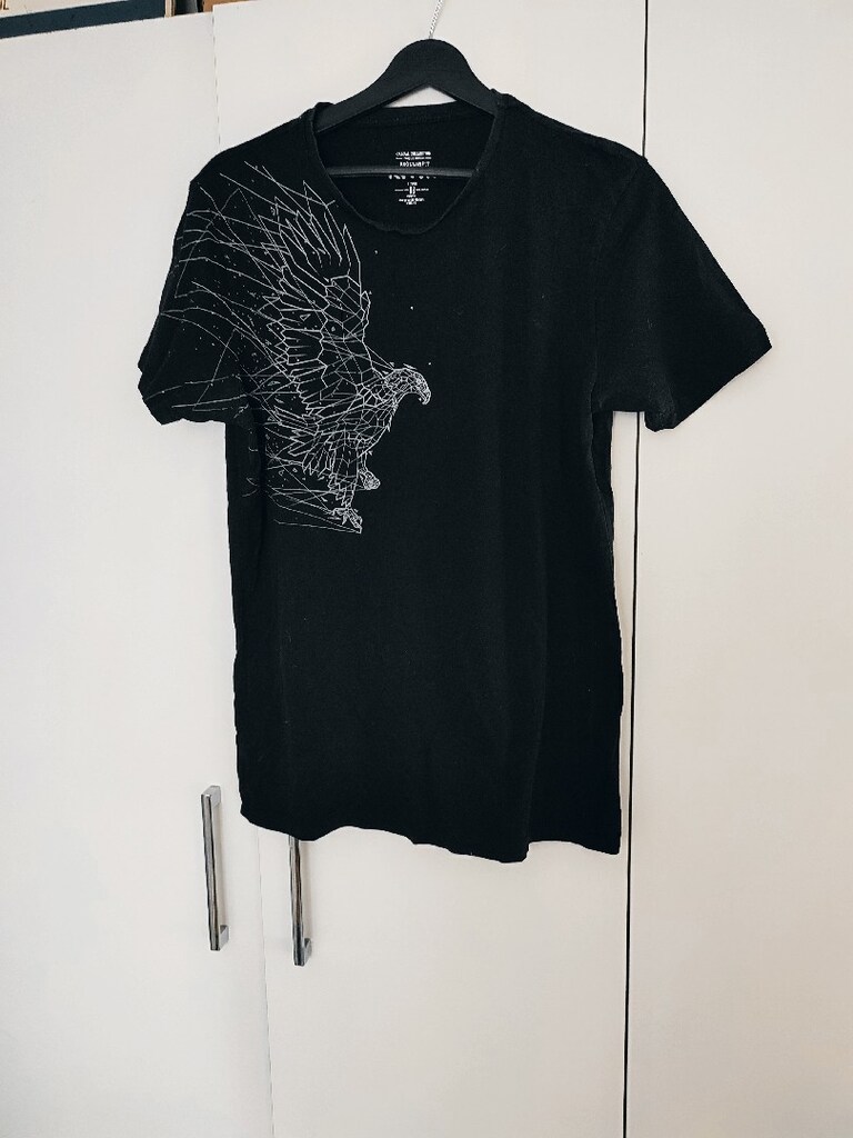 Kartal baskılı siyah t-shirt - 4