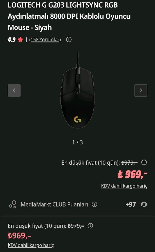LOGITECH G G203 LIGHTSYNC RGB Aydınlatmalı 8000 DPI Kablolu Oyuncu Mou - 3