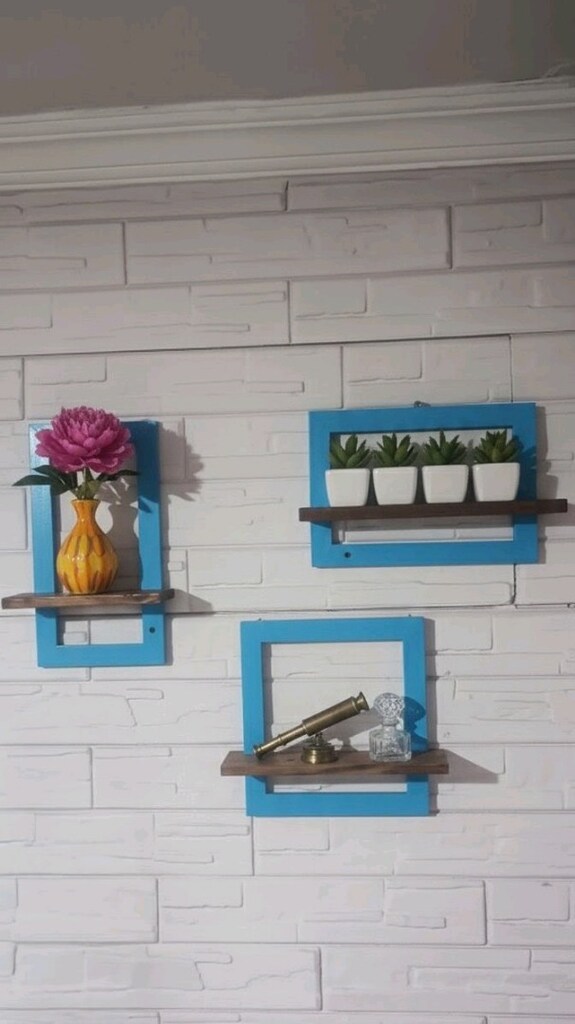 3 lü set halinde el yapımı ahşap boyalı boyasız yakma dekoratif raflar - 4