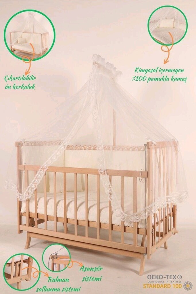 Babybee anne yanı doğal ahşap beşik 60*120 - 3
