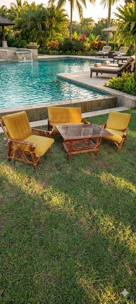 Bambu Tarz Masif Ahşap 4 Kişilik Bahçe / Balkon Oturma Grubu - 4