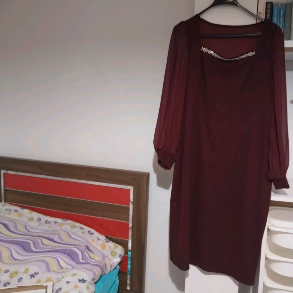bordo midi taşlı abiye - 2