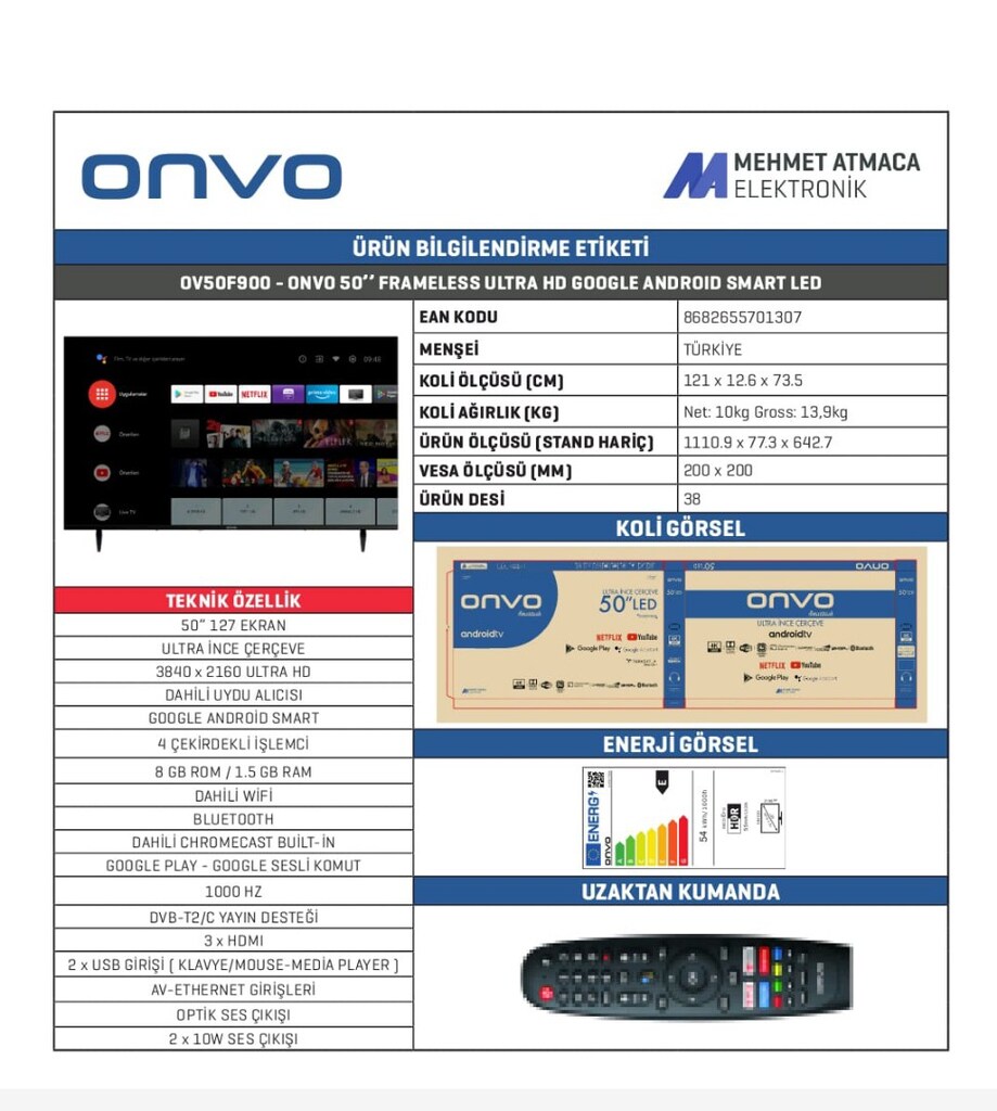 ONVO 4K ULTRA UHD ULTRA İNCE ÇERÇEVE ANDROİD TV 50 İnç (SMARTTETCH) - 4