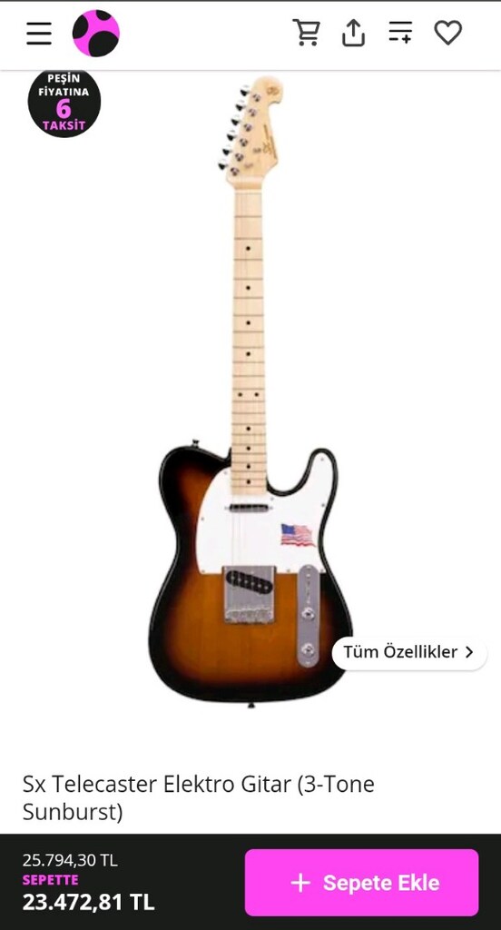 SX Telecaster Sunburst Gövde Maple Klavye - 2