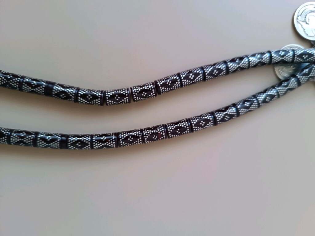 gümüş işlemeli ateş kehribar tesbih - 3