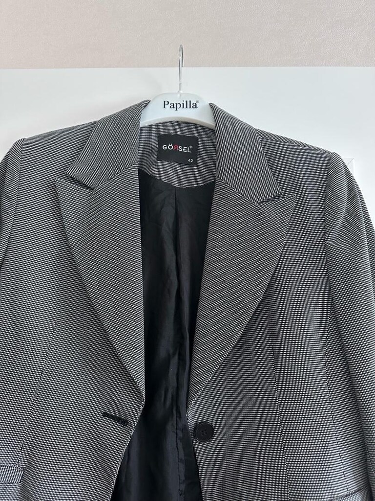Şık Gri Tek Düğmeli Blazer Ceket - 4