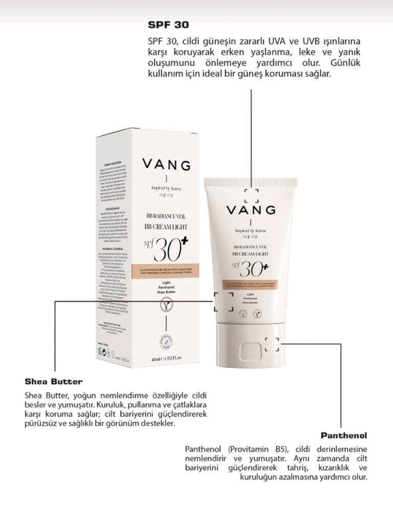 VANG Cilt Bakım Etkili 30+ Spf Yeni Nesil BB Krem light 40 ml - 3