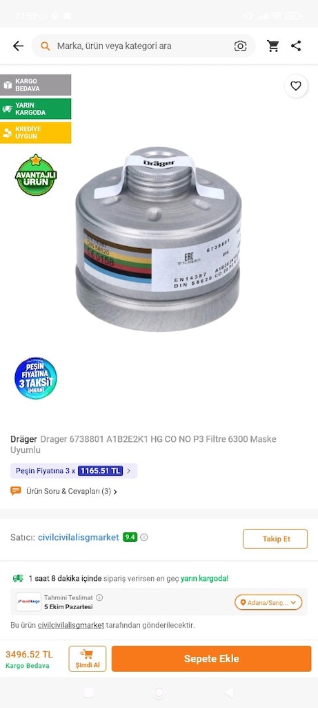 Dräger Drager 6738801 gaz maskesi filtresi - 5