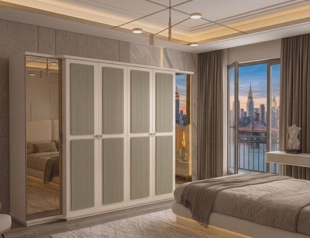 Sıfır, %100 MDF , 6 Kapılı Gardırop - Aytaşı , Traverten, TURKUAZ - 5