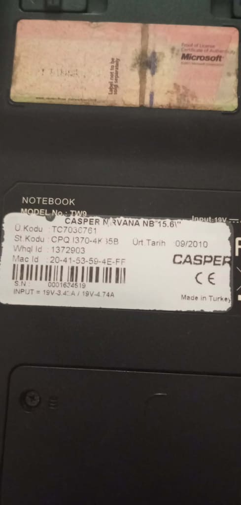 CASPER NİRVANA LAPTOP EKRANIN SAĞ ALT KÖŞESİNDE PAS LEKESİ VARDIR - 10